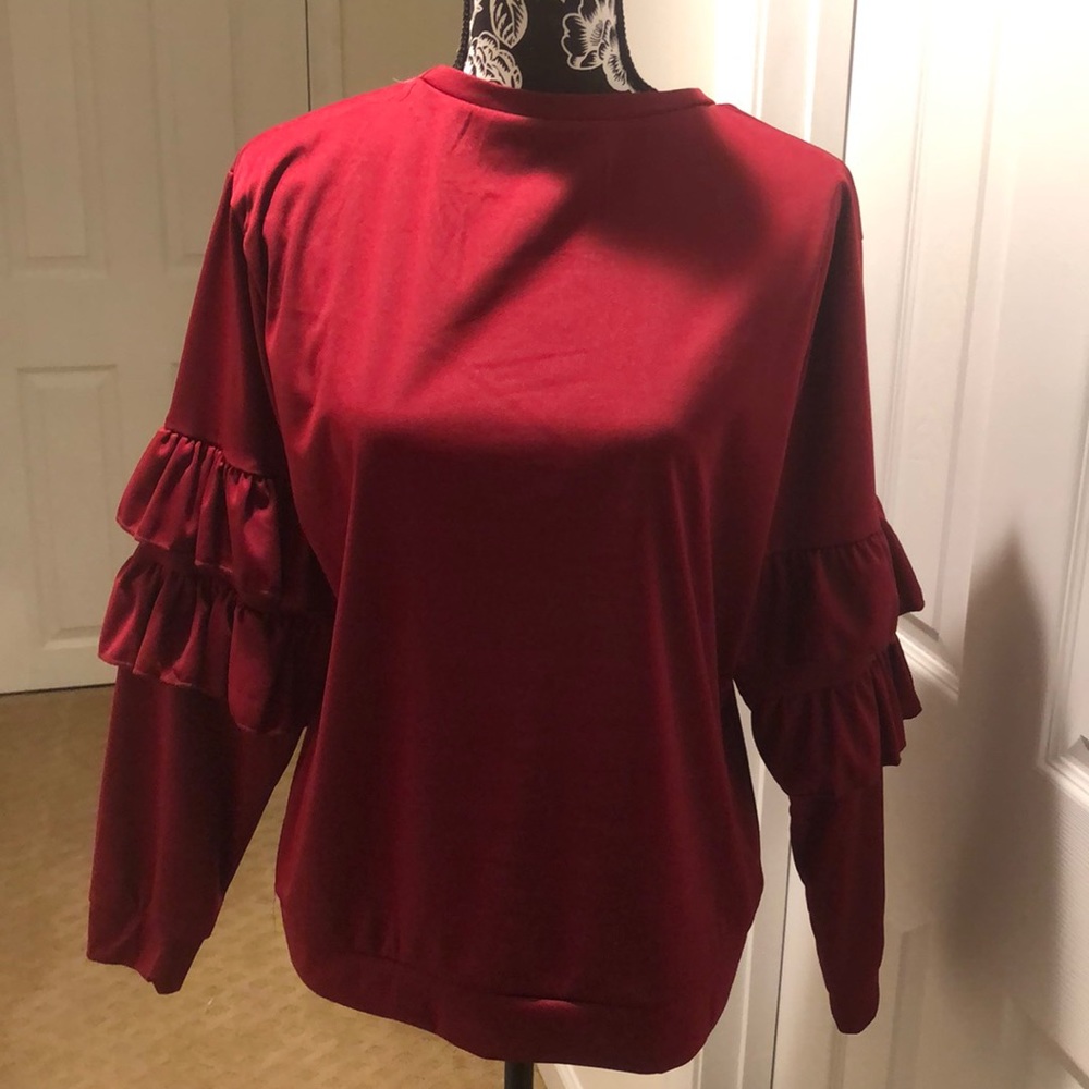 Burgundy Ruffle Sweatshirt